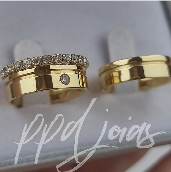 Kit (56) Par de Alianças + Aparador - 3 Camadas de Ouro 18k