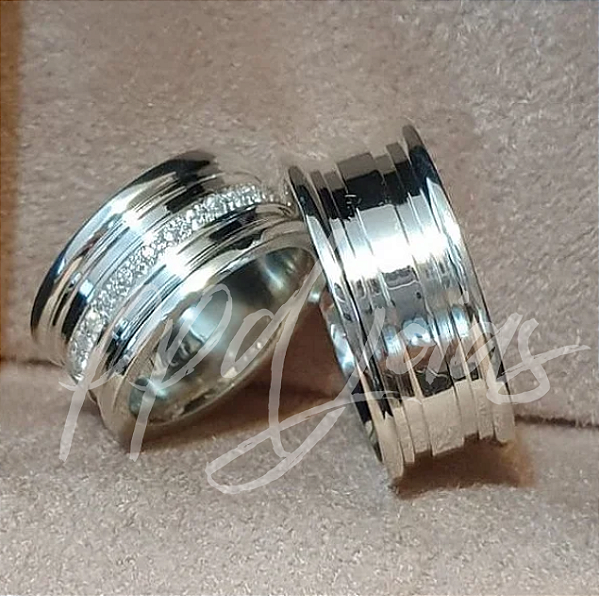 Par de Alianças Salomão - Ouro 18k Branco