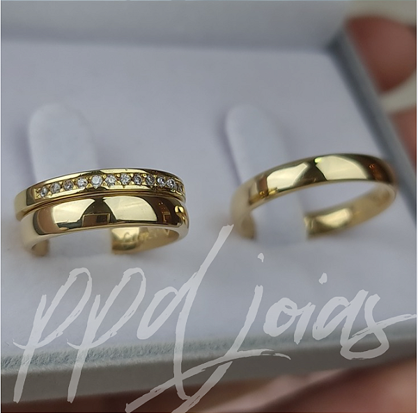 Kit casamento Alianças Tradicional (3,5mm) - Ouro 18k