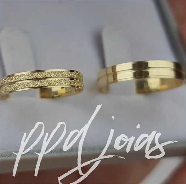 Par de Alianças Satturnos Mix (4mm) - Ouro 18k