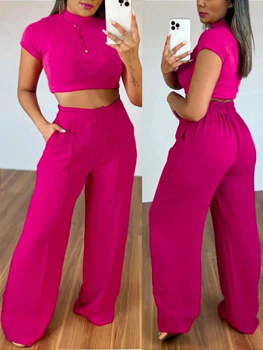 Calca Pantalona Com Botao Clara Pink - Fernanda Tavares Store - Moda  Feminina de Qualidade
