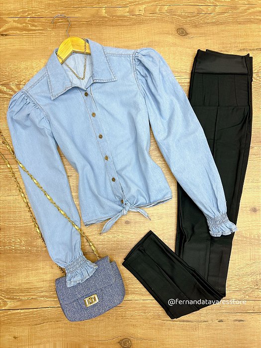 Camisa Jeans Com Amarracao Baby