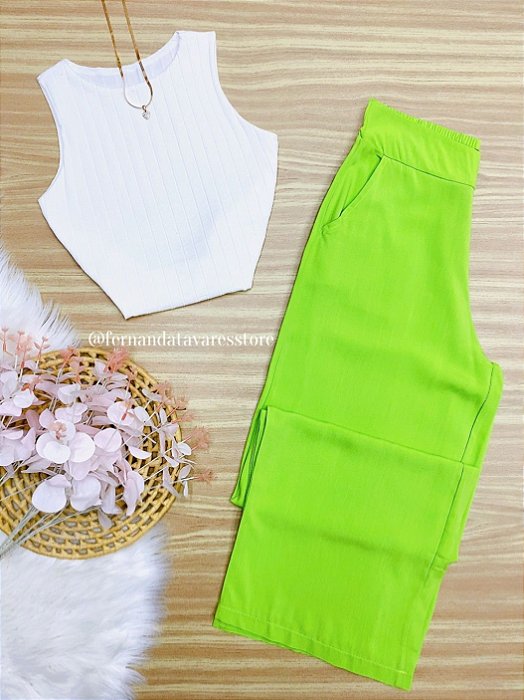 Calca Pantalona Daiane Verde Lima - Fernanda Tavares Store - Moda Feminina  de Qualidade