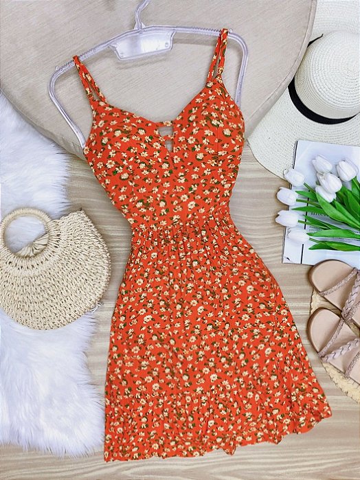 Vestido Alca Manu Floral Laranja