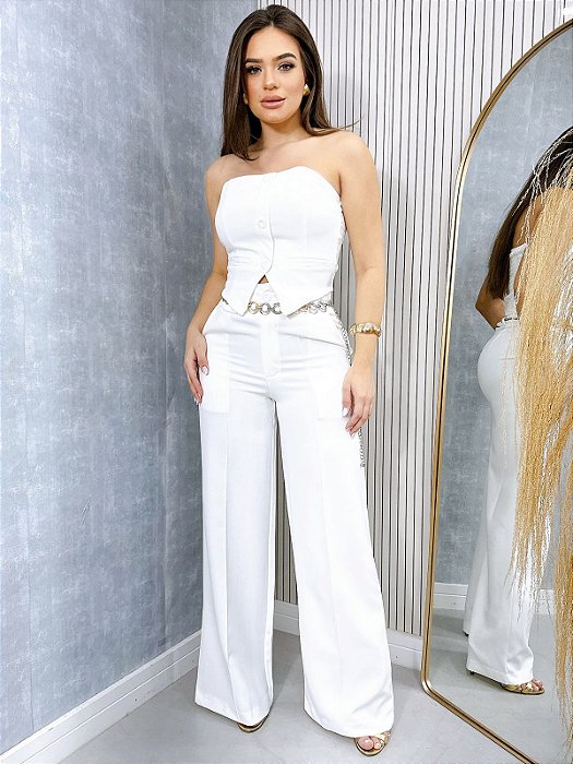 Conjunto Calca Pantalona e Cropped Dubai Branco