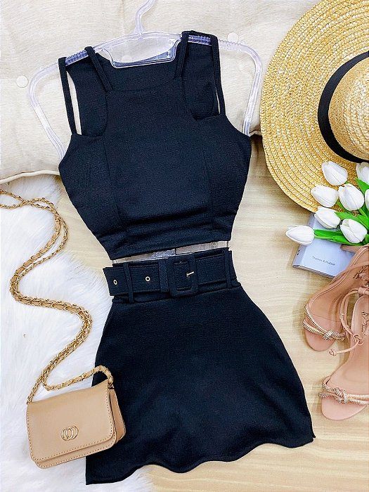 Conjunto Short-Saia e Cropped Alexia Preto
