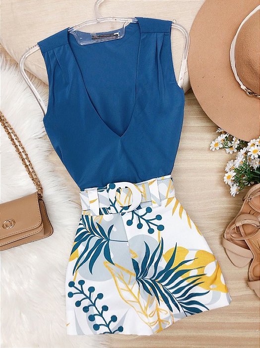 Conjunto Short e Blusa Monalisa Azul