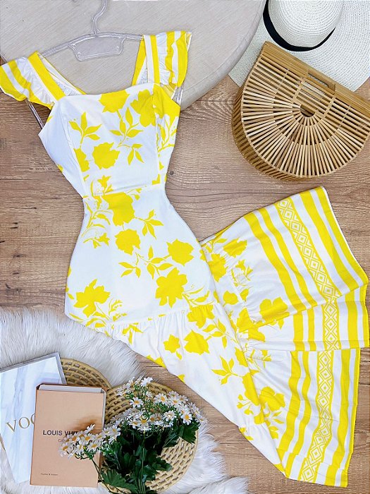 Vestido Longuete Paloma Estampado Amarelo