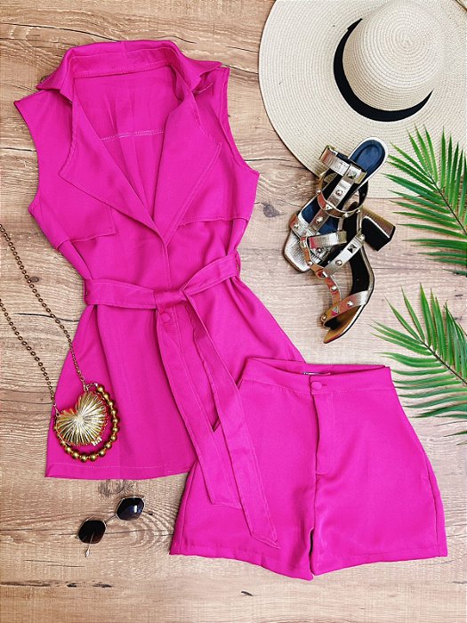 Conjunto Short e Colete Roberta Pink