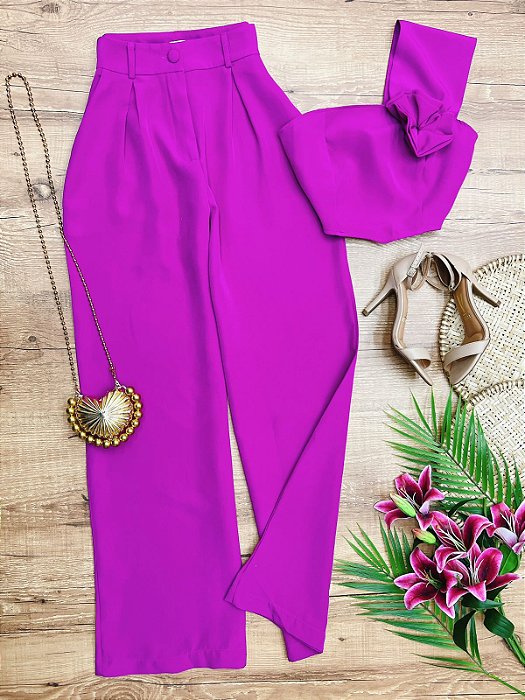 Conjunto Calca e Cropped Rosa Paris Fucsia