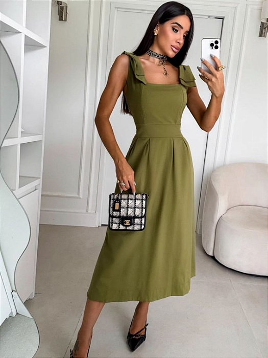 Vestido Midi Fabiana Verde Oliva