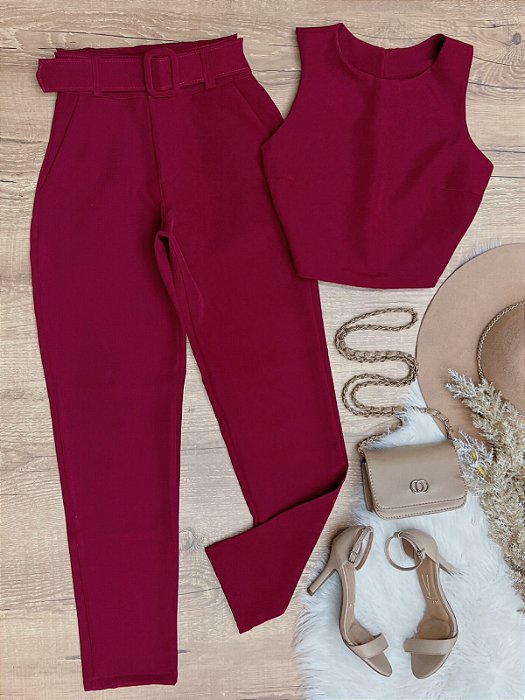 Conjunto Calca e Cropped Sibele Vermelho