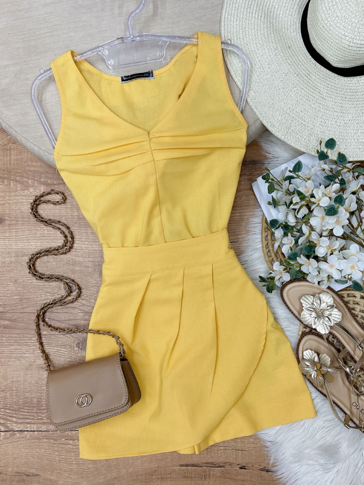 Conjunto Short-Saia e Blusa Madona Amarelo