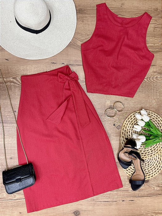 Conjunto Saia e Blusa Fabricia Vermelho