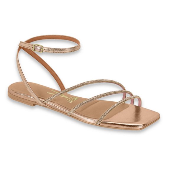 Sandália Rasteira Vizzano Metalizada Strass Ouro Rosado 6513207