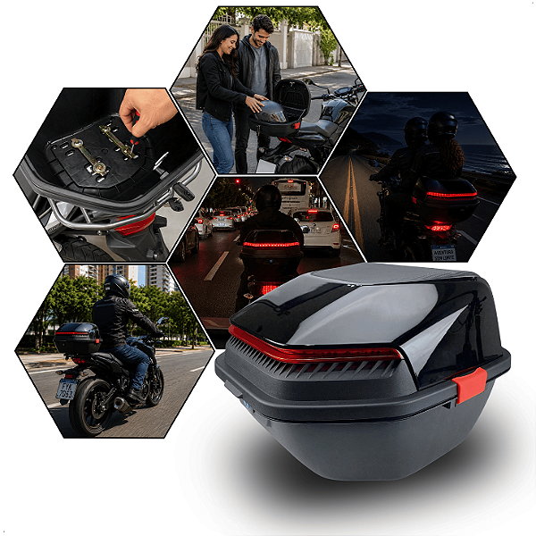 Baú Bauleto Universal 32l Moto C/ Lanterna Led Abs
