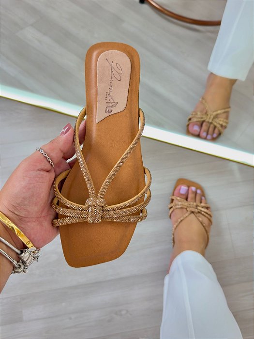RASTEIRA TIRAS STRASS DOURADO