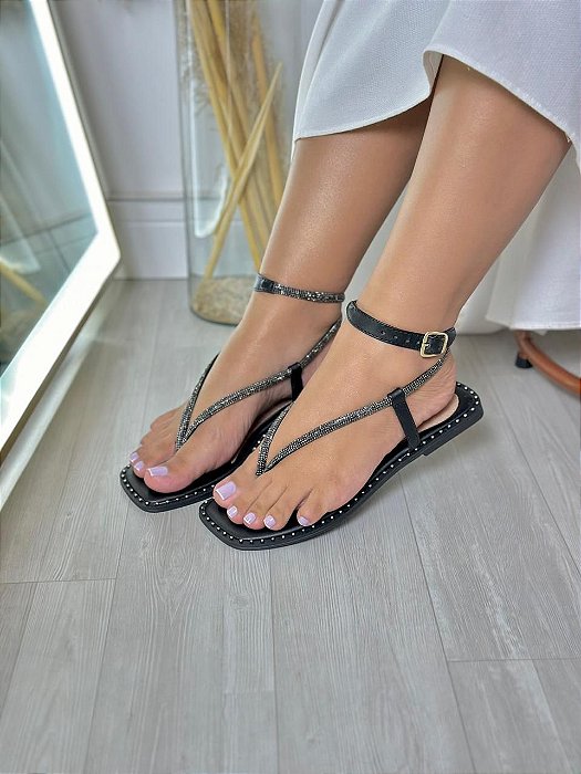Rasteira havaiana de strass preto - 01/25