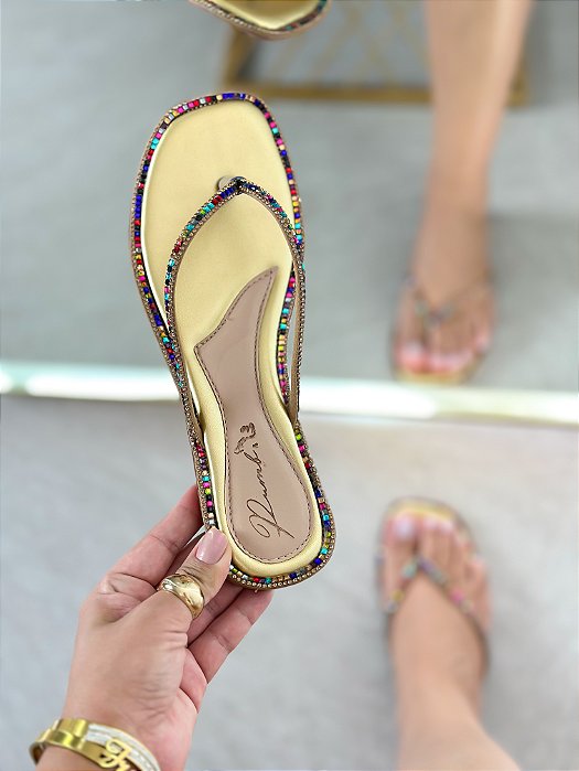 RASTEIRA ENFIAR PÉ C/STRASS MIX NA PALMILHA DOURADA 181/26