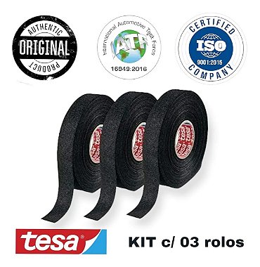Kit C/ 3 Rolos Fita Isolante De Tecido Chicote 25mmx25m Tesa