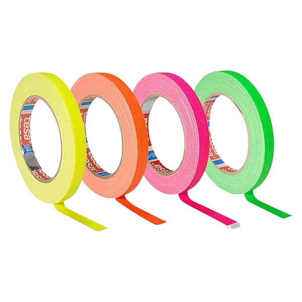 KIT 4 rls Fita Tecido Gaffer Tape Tesa 12mmX25m Fluorescente