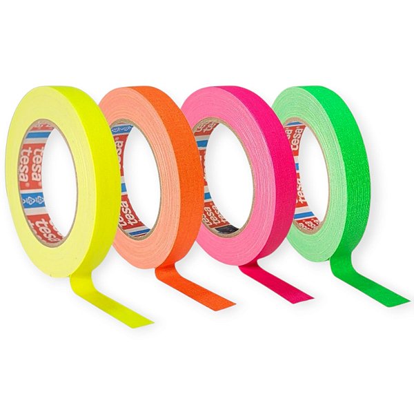 KIT 4 rls Fita Tecido Gaffer Tape Tesa 18mmX25m Fluorescente