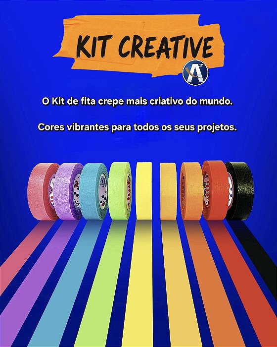 Kit fita Crepe colorida Creative com 9 cores 12mmX10m