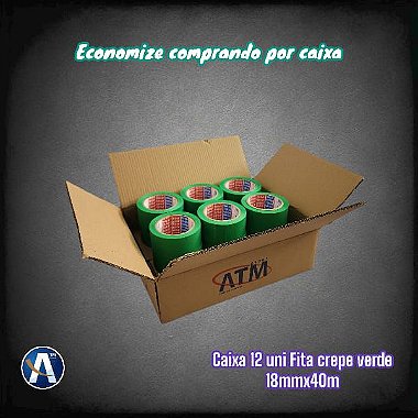 Kit Com 12 Unidades de Fita Crepe Verde 18mmX40m Tesa