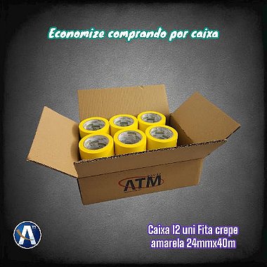 Kit Com 12 Unidades de Fita Crepe Amarela 24mmX40m