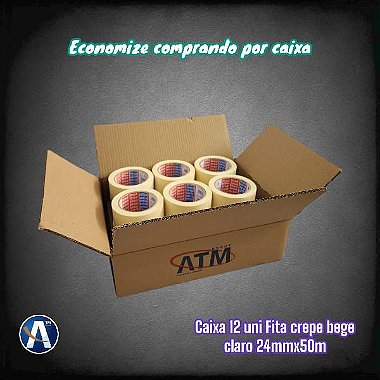 Kit Com 12 Unidades de Fita Crepe Bege 24mmX50m Tesa