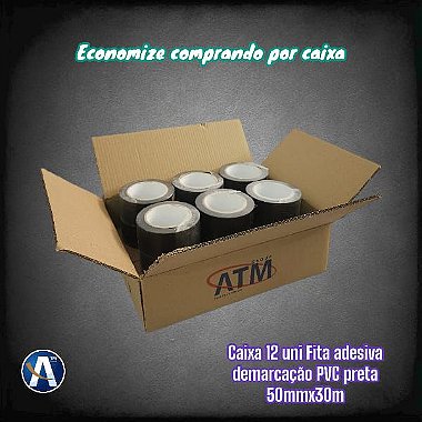 Kit Com 12 Unidades Fita Adesiva Demarcação Preta 50mmX30m