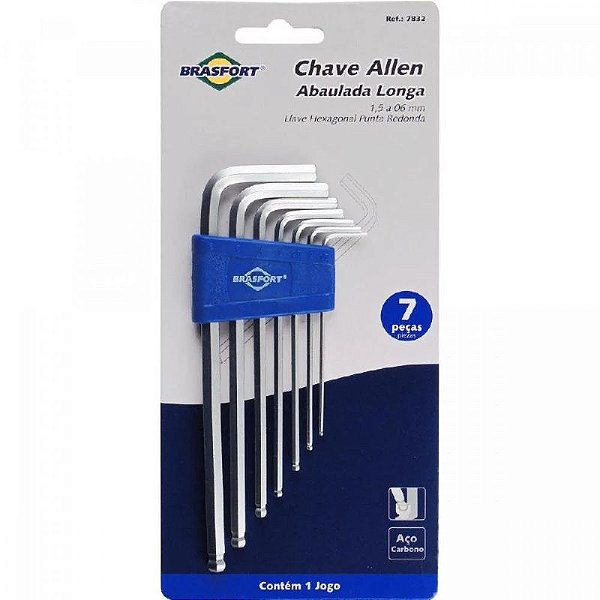 Kit Com 7 Chaves Hexagonal Abaulada Longa 1,5 a 6mm