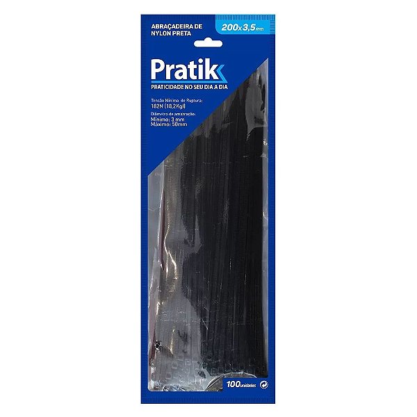 Abraçadeira de Nylon Preta 200mmX3,5mm Com 100 Unidades