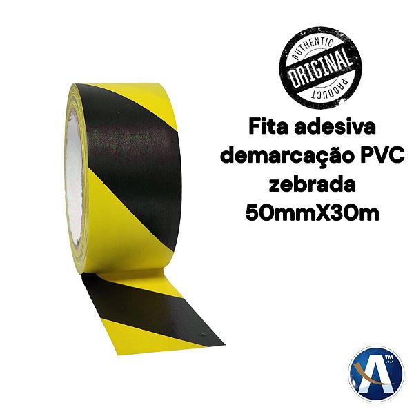 Fita Adesiva PVC Demarcação Zebrada Amarelo e Preto 50mmX30m