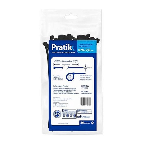 Abraçadeira de Nylon Preta 370mmX7.0mm Com 50 Unidades