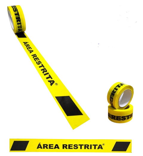 Fita Adesiva Para Sinalização Área Restrita 48mmX100m Zebrada Amarela