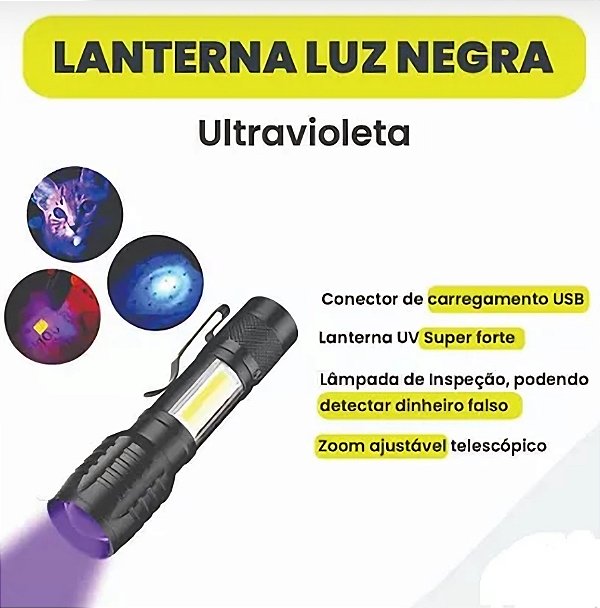 Lanterna de Mão Luz Negra Ultra Violeta