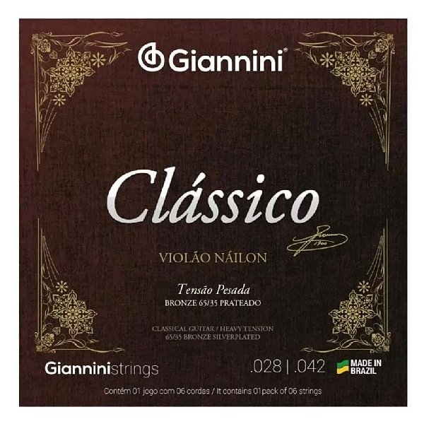Encordoamento Violão Nylon Giannini Clássico Tensão Pesada