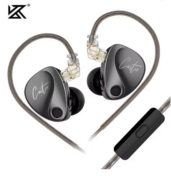 Fone de Ouvido KZ Castor Cinza Com Mic