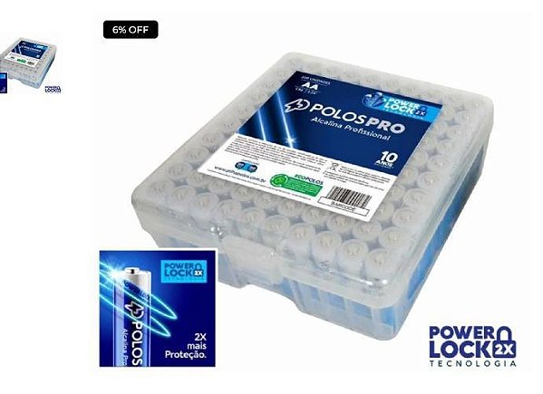 Caixa de Pilha AA Com 100 Unidades Polos