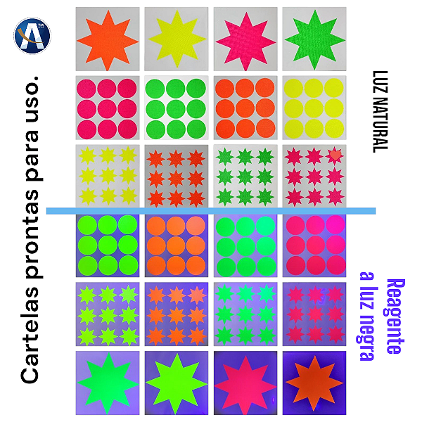Cartela de Adesivos Gaffer Fluorescente Para Marcação Tesa
