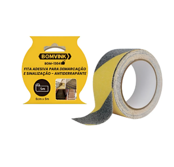 Fita Lixa Demarcação Zebrada Antiderrapante Preta Amarela 5m