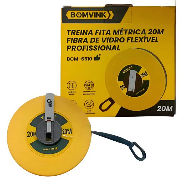 Trena Fita Métrica Profissional Flexível Fibra Vidro 20M