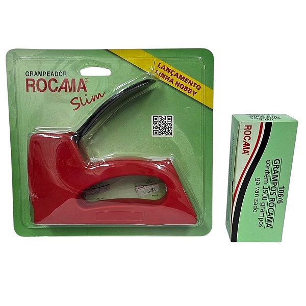Kit Grampeador + 3500 Grampos Rocama Slim Vermelho