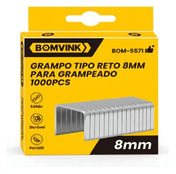 Caixa de Grampo tipo reto 8mm com 1000 Grampos Bomvink
