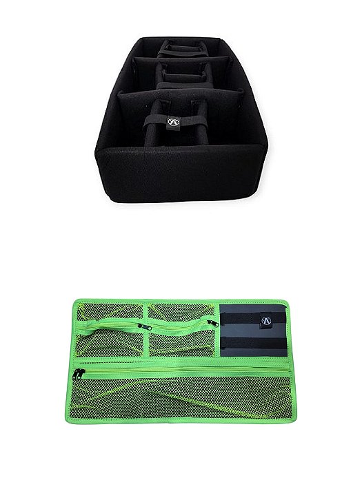 Kit Divisória e Organizador de tampa para Case MP0055, Pelican 1510 e MAI 545 ATM Pro Verde Neon e Preto