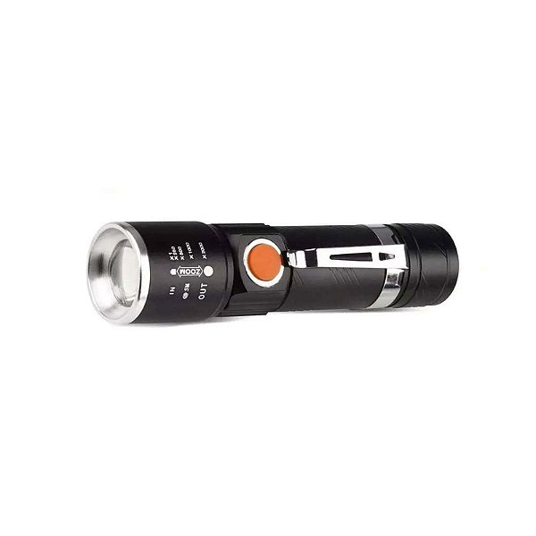 Lanterna Tática LED Recarregável USB Luz Retangular