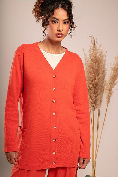 Cardigan Longo com botões Laranja