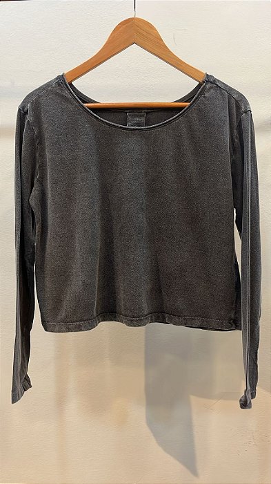 Cropped Capri Manga Longa Preto Marmo
