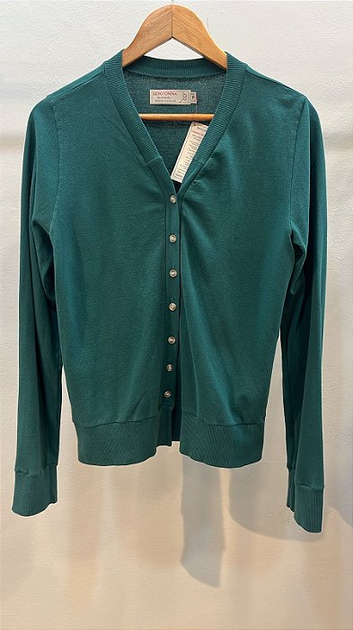 Cardigan Curto Botões Verde Petróleo